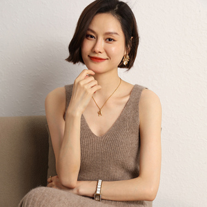 Vente en gros de gilet à bretelles en cachemire 100%, col en V, <span class=keywords><strong>pull</strong></span> de base, tricoté, sexy, fin, <span class=keywords><strong>sans</strong></span> manches, <span class=keywords><strong>chemise</strong></span>, logo personnalisé - Product Image 3