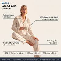 Conjunto de Pijama Modal a Rayas para Mujer, 2 Piezas, Manga Larga, Cuello Solapa, Cómodo, de Seda, Marca Privada OEM