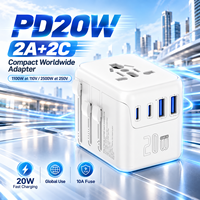 Adaptor Charger Cepat USB PD 20W Ukuran Ringkas Grosir Pabrik Kantravel, Adaptor Steker Perjalanan Universal Internasional