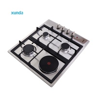 Appareils de cuisson Xunda, cuisinière hybride encastrable à 4 brûleurs, acier inoxydable, 3 brûleurs à gaz, 1 plaque chauffante électrique