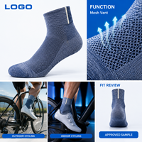 Chaussettes de cyclisme ventilées Ride Fit bleu-gris, maille respirante, bord côtelé, faible volume, zones de couleur inaltérable, construction talon-orteil, tableau des tailles