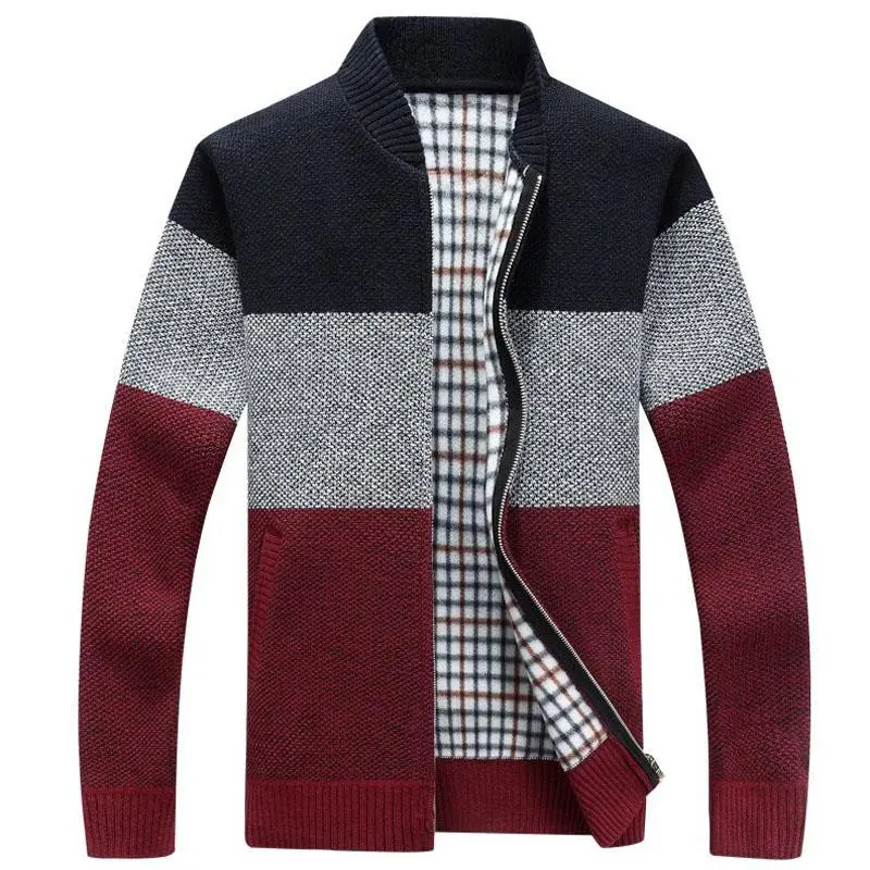O Neck Long Sleeve Grey Color Block Zip Up Mens Cardigan Sweater For Men