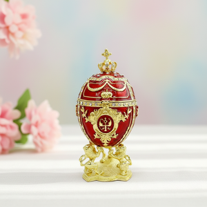 Uovo di Fabergé Multicolore in Metallo, Scatola Portagioie a Forma di Corona, Grande Decorazione <span class=keywords><strong>Imperiale</strong></span> Rossa per <span class=keywords><strong>la</strong></span> Casa - Product Image 1