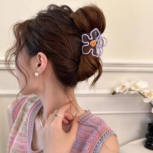 Pince à cheveux en plastique haut de gamme, style européen et américain, transparente, couleur AB, motif fleur d'œuf, dégradé, tendance internationale - Product Image 2