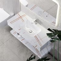 Mueble de Baño Moderno con Lavabo Rectangular Flotante de Mármol, Resistente al Agua, Montado en la Pared, con Espejo, Estilo Rústico/Villa