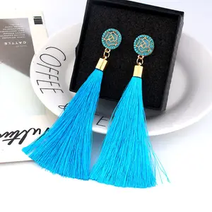 Gemstone Blue Fashion Tassel Women Earrings Jewelry Bohemian Long Tassel Earring