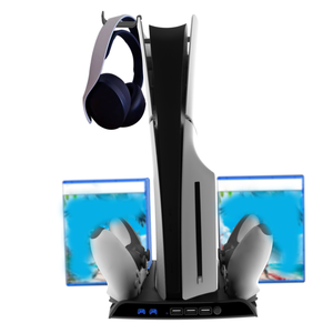 Dudukan stasiun Dok pengisi daya isi Daya + kipas pendingin untuk konsol PS5 ramping & pengontrol tempat penyimpanan basis pengisi daya - Product Image 3