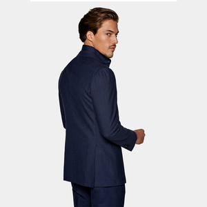 Abito Monopetto da <span class=keywords><strong>Uomo</strong></span> Personalizzabile OEM <span class=keywords><strong>Blu</strong></span> <span class=keywords><strong>Navy</strong></span> Taglie Forti in Lana Seta e Lino, Slim Business Casual Multi-trama - Product Image 2