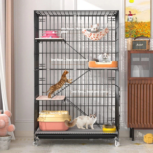 Villa para Gatos Plegable <span class=keywords><strong>de</strong></span> 2-4 Niveles con Patrón Sólido, Mansión Interior para Mascotas con Plataformas Extra Anchas, Jaula Metálica con Ruedas en Caja para Gatos Grandes - Product Image 4