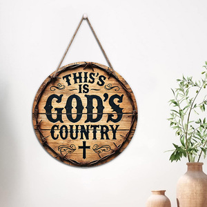 Letrero colgante de madera en stock, placa redonda para puerta, adorno de pared de madera, decoración para fiestas con la Cruz de Dios - Product Image 1