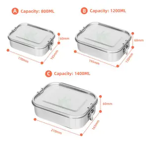 Aço inoxidável Lunch Box Grande Metal Bento Container com 3 Dividido Compartimentos Alimentares Bento Lunchbox Kid Para Adultos