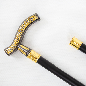 Canne de luxe en métal noir avec poignée à motif de chaîne décorée d'or, bâton de marche élégant, accessoire de gentleman - Product Image 4