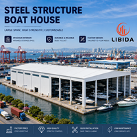Nave de Acero de Gran Envergadura sin Columnas Centrales, Resistente al Viento y la Nieve, Estructura de Acero Prefabricada para Taller de Barcos