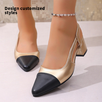 Nouvelle Collection : Escarpins de Luxe Femme Sexy à Talon Carré Noir et Or Bicolore en Cuir PU avec Coutures – Idéal Bureau et Quotidien A-BG-04