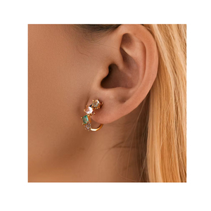 Pendientes de Clip chapados en oro Pendientes de tuerca de circonita cúbica de colores Pendientes de Gemme bohemios de oro de 14K Regalos de San Valentín - Product Image 1