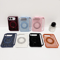 Étui de téléphone magnétique de luxe avec anneau métallique brillant et support diamanté pour iPhone Duo
