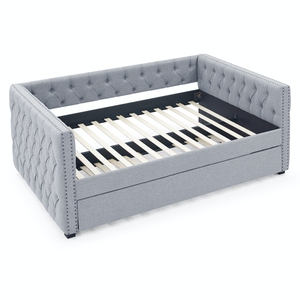 Giường <span class=keywords><strong>sofa</strong></span> có ngăn kéo kéo ra, bọc vải, kiểu dáng <span class=keywords><strong>sofa</strong></span> giường có nút và đinh đồng trên tay vịn hình vuông, giường <span class=keywords><strong>sofa</strong></span> đầy đủ kích thước và giường kéo đôi - Product Image 5
