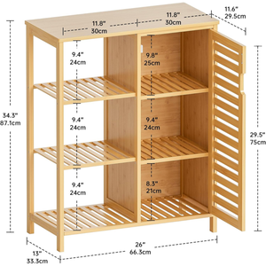 Bathroom Floor Cabinet, Bamboo Storage Cabinet with <strong>Door</strong> and 3 Open Shelves, Freestanding Side Kitchen <strong>Cupboard</strong> Organizer - Product Image 2