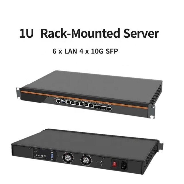 Anti-interferance Industrial Mini Computer 4*10G X553 SFP Optical Ports  6Lan  Atom CPU C3758 19Inch 1U Rackmount Server Host