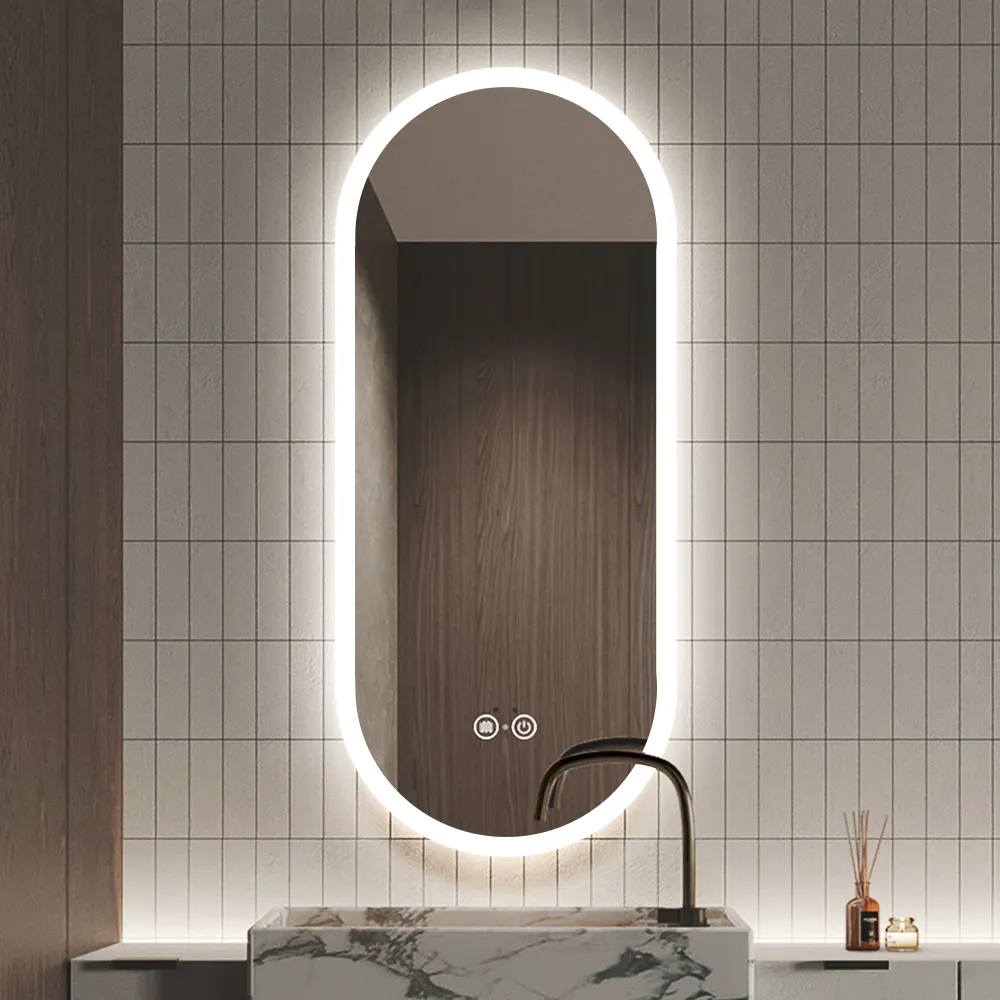 Yeni tasarım duvar tam boy Oval şekil Fogless banyo LED ışık ayna su geçirmez dim Spa Salon spor