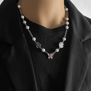 Collier papillon chaîne pour adolescentes garçons marguerite fleur <span class=keywords><strong>argent</strong></span> plaqué bijoux de mode colliers de perles esthétiques individuels 1 - Product Image 1