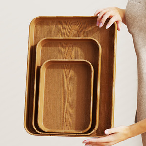 Rectangular <b>Plastic</b> Storage <b>Tray</b> With Wood Grain Texture Stackable For Household Use - Product Image 1