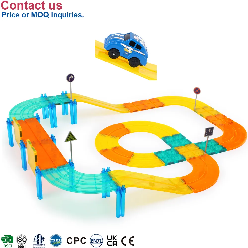 CPCカラフルなSTEM DIYおもちゃプレイレーシングトラックセット車の建設教育用マグネットタイル3D磁気ビルディングブロックセット