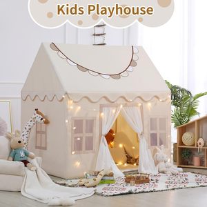 Grande tente de jeu d'intérieur pour enfants, château de princesse avec fenêtres, en tissu polyester et coton doux - Product Image 4