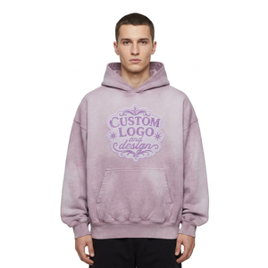 Sweat à capuche style streetwear violet tie-dye, coupe oversize et carrée, épaules tombantes, effet vieilli, broderie, délavage à l'acide, délavage à la pierre, strass - Product Image 1