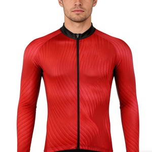 Ropa de Ciclismo de Manga Larga Color Rojo, Servicio OEM Personalizado, Jersey de Ciclismo Transpirable y Resistente al Viento para Eventos de Equipos de Ciclismo, Venta al Por Mayor - Product Image 2