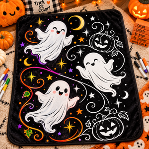 Custom Halloween DIY Coloring Throw <b>Blanket</b> Rectangular Plush Pumpkin Ghost Pattern Home Decor Autumn Seasonal Kids Activity - Product Image 4