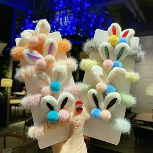 Attaches pour cheveux en forme d'oreilles de lapin en peluche, couleurs mélangées, haute élasticité, pour enfants, usage quotidien - Product Image 3
