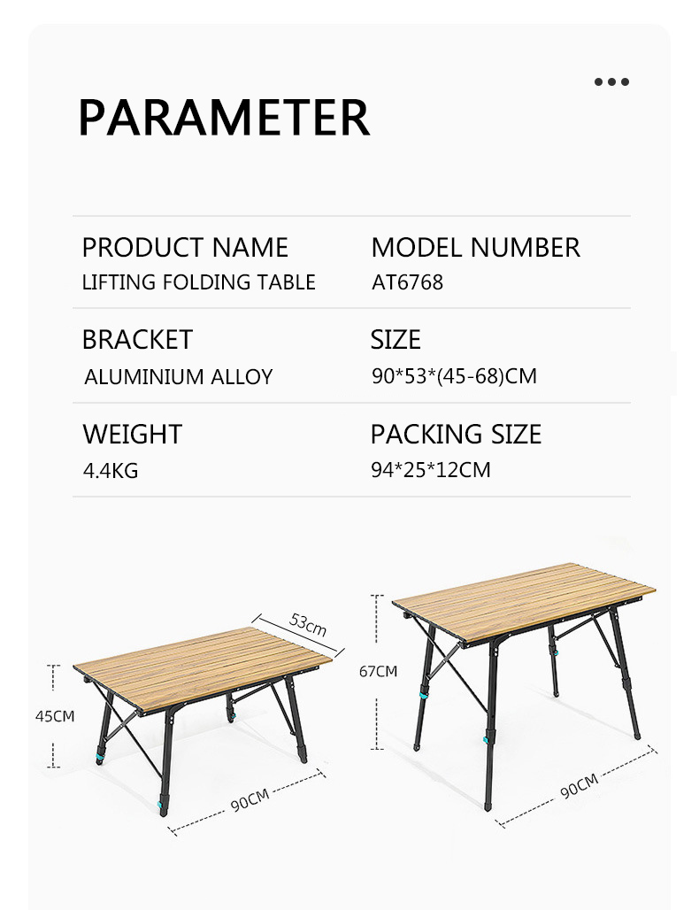 Metal 90CM Aluminum Fold Up Table Garden Portable Wooden Folding Picnic