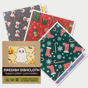 Chiffon de cuisine pour Noël, Halloween, Thanksgiving, chiffons suédois imprimés pour les fêtes, réutilisables pour le nettoyage de la cuisine - Product Image 1
