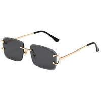 Lunettes de soleil sans monture en métal Femmes Hommes Diamant Coupe Design Créatif Ajustement Lunettes de soleil d'extérieur