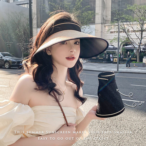 Visière de plage tendance pour <span class=keywords><strong>femme</strong></span> SYH1332 avec logo personnalisé, protection UV réglable, <span class=keywords><strong>chapeau</strong></span> à visière vide pour les voyages décontractés - Product Image 6