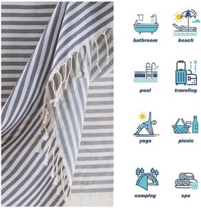 Vente directe d'usine, serviette de plage turque en coton extra large à séchage rapide, serviette de plage surdimensionnée pour adultes, cadeau, style rayé de luxe, 100% coton - Product Image 3