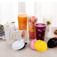 Gobelets jetables personnalisés avec logo, 500 ml, 600 ml, 700 ml, en plastique PP, à paroi simple, transparents, avec couvercles, pour boissons chaudes/froides, durables, écologiques