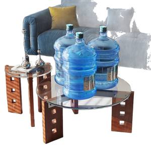 Mesa de centro de cristal Bauhaus de 50 cm de diámetro con base de madera maciza, muebles modernos para sala de estar - Product Image 3