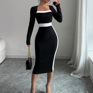 Robes moulantes élégantes et tendance pour femmes, col carré, manches longues, patchwork - Product Image 3