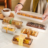 Boîte à emporter jetable en plastique PET transparent et papier kraft pour sandwichs, hot-dogs, gâteaux, gâteaux roulés, pâtisseries, desserts, emballages alimentaires