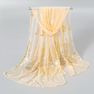 Hijab ligero cuello Wrap bufanda oro Pavo Real pluma lentejuelas gasa chales y chales <span class=keywords><strong>para</strong></span> vestido <span class=keywords><strong>de</strong></span> <span class=keywords><strong>fiesta</strong></span> boda chal envoltura - Product Image 6