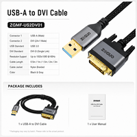Cable USB-A a DVI Macho-Macho para Monitor, Chapado en Oro, con Cubierta Trenzada, Blindado con Cobre Desnudo, Compatible con Resolución 1080P