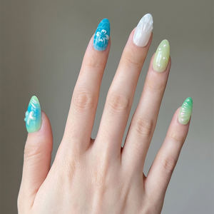 Faux <span class=keywords><strong>Ongles</strong></span> Press-On Faits Main de Haute Qualité, Marque Privée, Brillants, Motifs Floraux 3D, Ombré Violet-<span class=keywords><strong>Vert</strong></span>, en ABS, Kit de Manucure, Fournisseur en Gros - Product Image 3