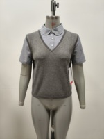 Yunwu  ODM & OEM  Pull en tricot et tissé à manches courtes de haute qualité, couleur unie, col rond, pour femmes, sur mesure