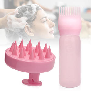 Brosse de massage du cuir chevelier en plastique et peigne pour les racines, applicateur de couleur et d'huile pour cheveux, ensemble de bouteilles de peigne à shampooing ionique imperméable pour tous les types de cheveux - Product Image 3