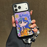 Coque de téléphone mignonne dégradée pour bébés filles, compatible iPhone 17 16 15 14 Pro Max, avec breloques, chaîne bouclée, papillon laser et dos doré arc-en-ciel