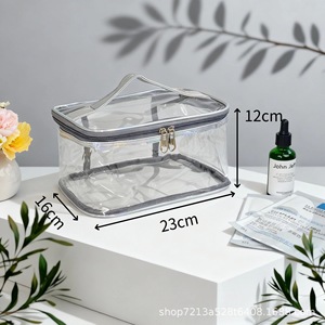 Bolsa de Maquillaje Portátil de 2 Capas con Cierre, Reutilizable, Organizador de Cosméticos, Impermeable, Transparente, de PVC, con Estampado en Caliente para Exhibición - Product Image 3