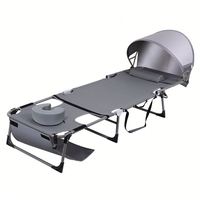 Lit de soleil pliant d'extérieur portable pour camping et plage avec grand auvent réglable et oreiller appui-tête