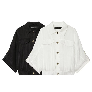 Chemisiers d'été 2026 pour femmes PB&ZA – Blouses décontractées à simple boutonnage, manches courtes, poignets retroussés, style chic et simple - Product Image 1